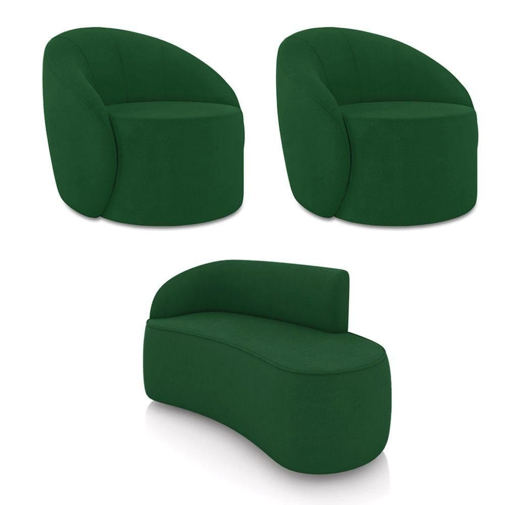 Sofá 2 Lugares Orgânico 140cm Morgan E 2 Poltronas Lua Suede Verde D03 - D`rossi