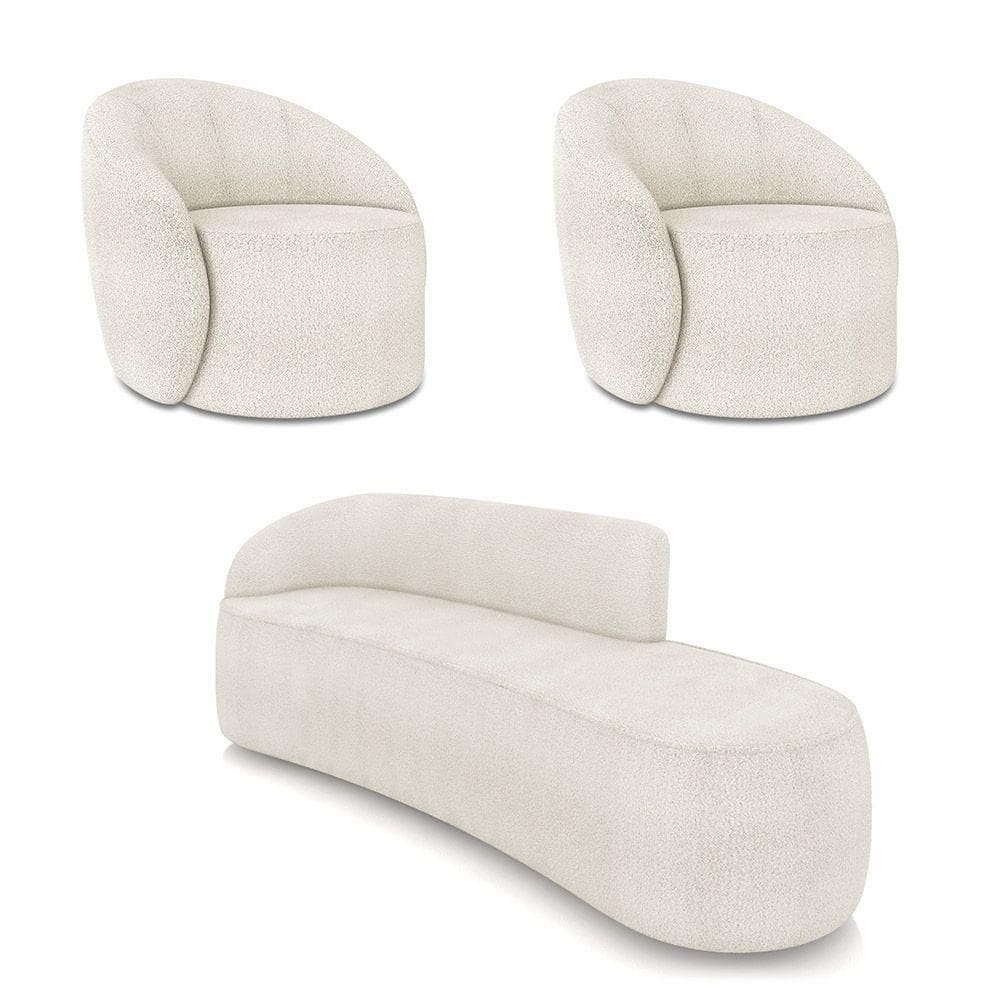 Sofá 4 Lugares Orgânico 220cm Morgan E 2 Poltronas Lua Bouclê Off White D03 - D`rossi