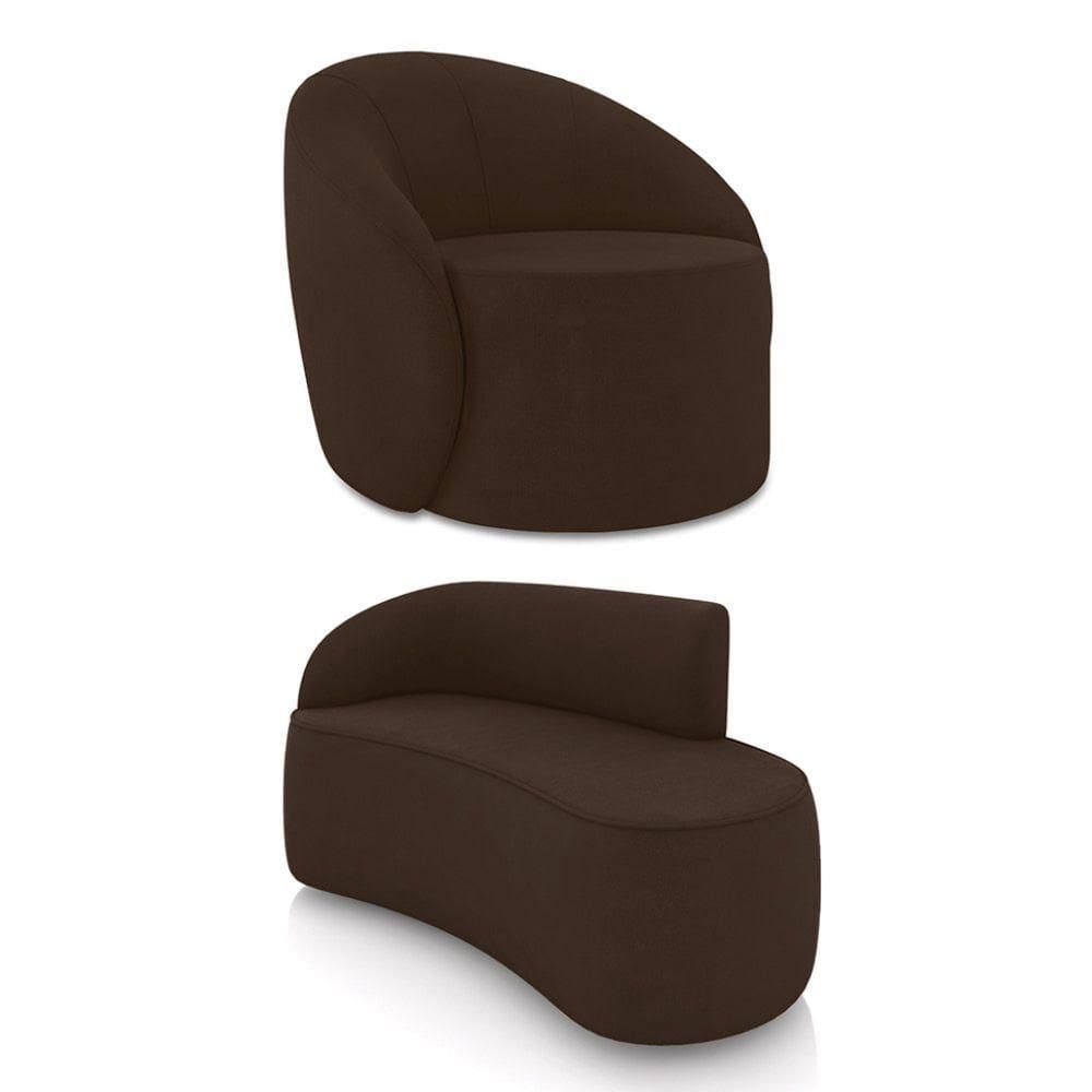 Sofá 2 Lugares Orgânico 140cm Morgan E Poltrona Lua Suede Marrom D03 - D`rossi