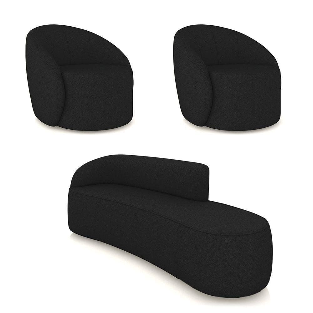 Sofá 4 Lugares Orgânico 220cm Morgan E 2 Poltronas Lua Linho Preto D03 - D`rossi