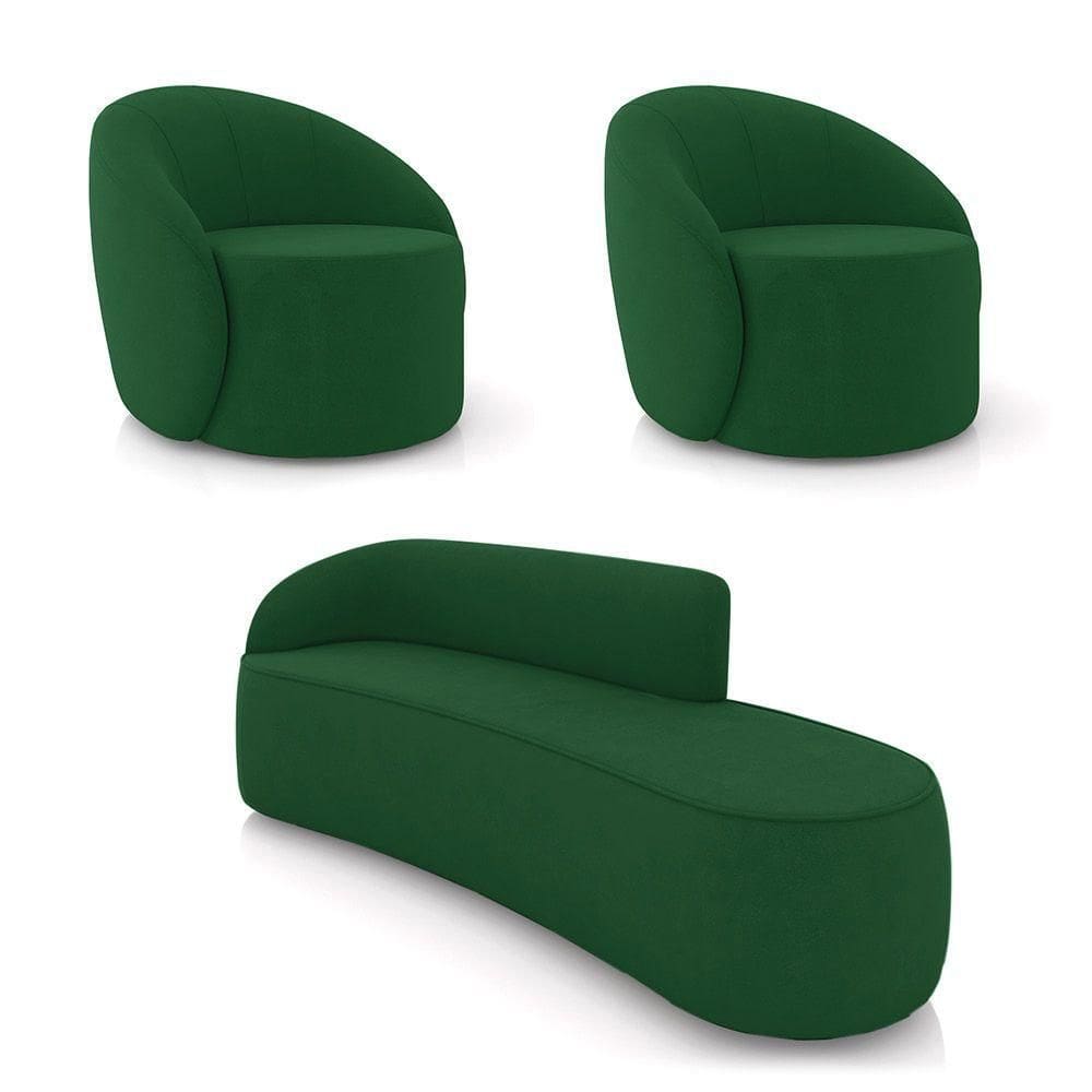 Sofá 4 Lugares Orgânico 220cm Morgan E 2 Poltronas Lua Suede Verde D03 - D`rossi