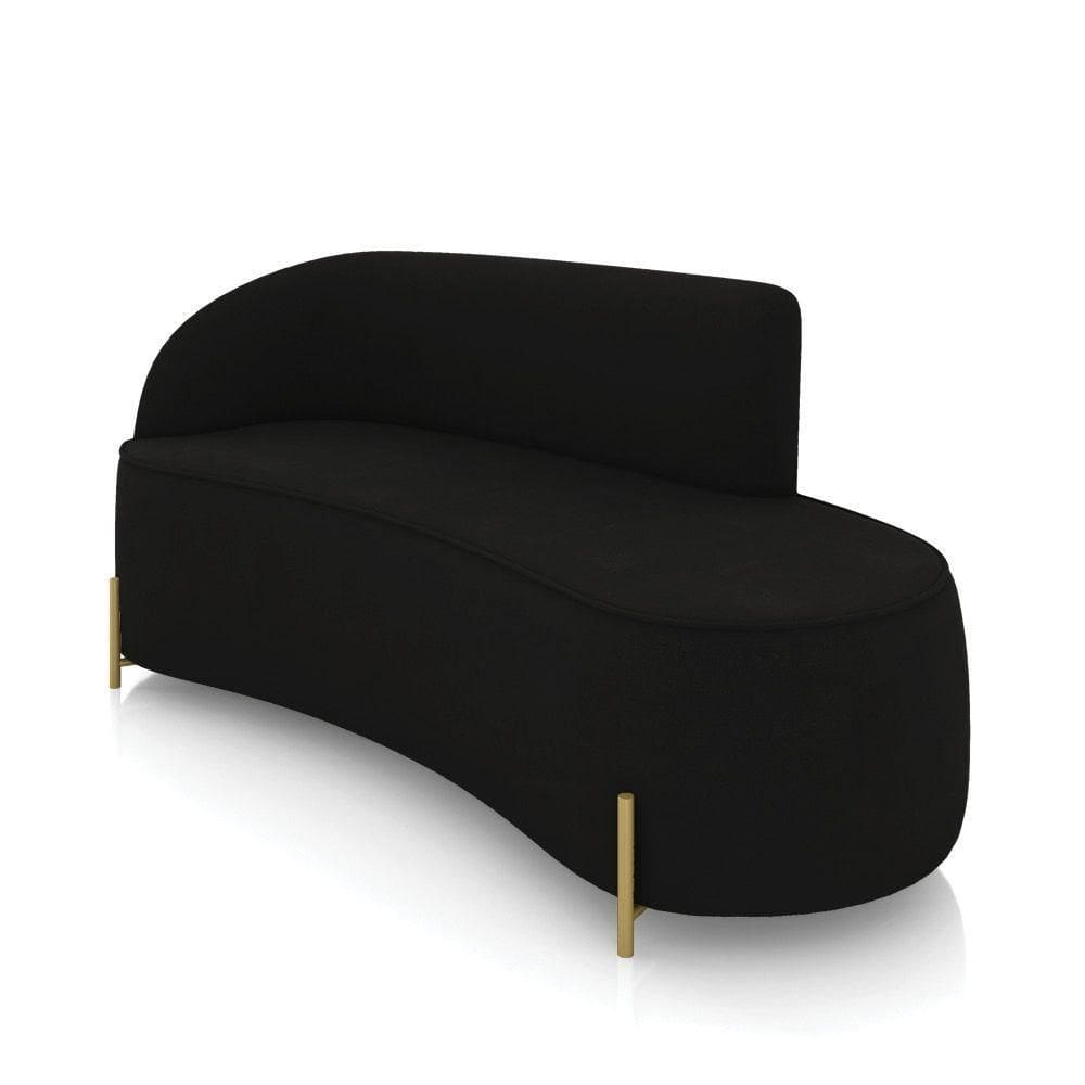 Sofá 3 Lugares Orgânico 180cm Pé Dourado Morgan Suede Preto D03 - D`rossi