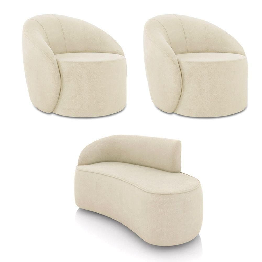 Sofá 2 Lugares Orgânico 140cm Morgan E 2 Poltronas Lua Suede Bege D03 - D`rossi