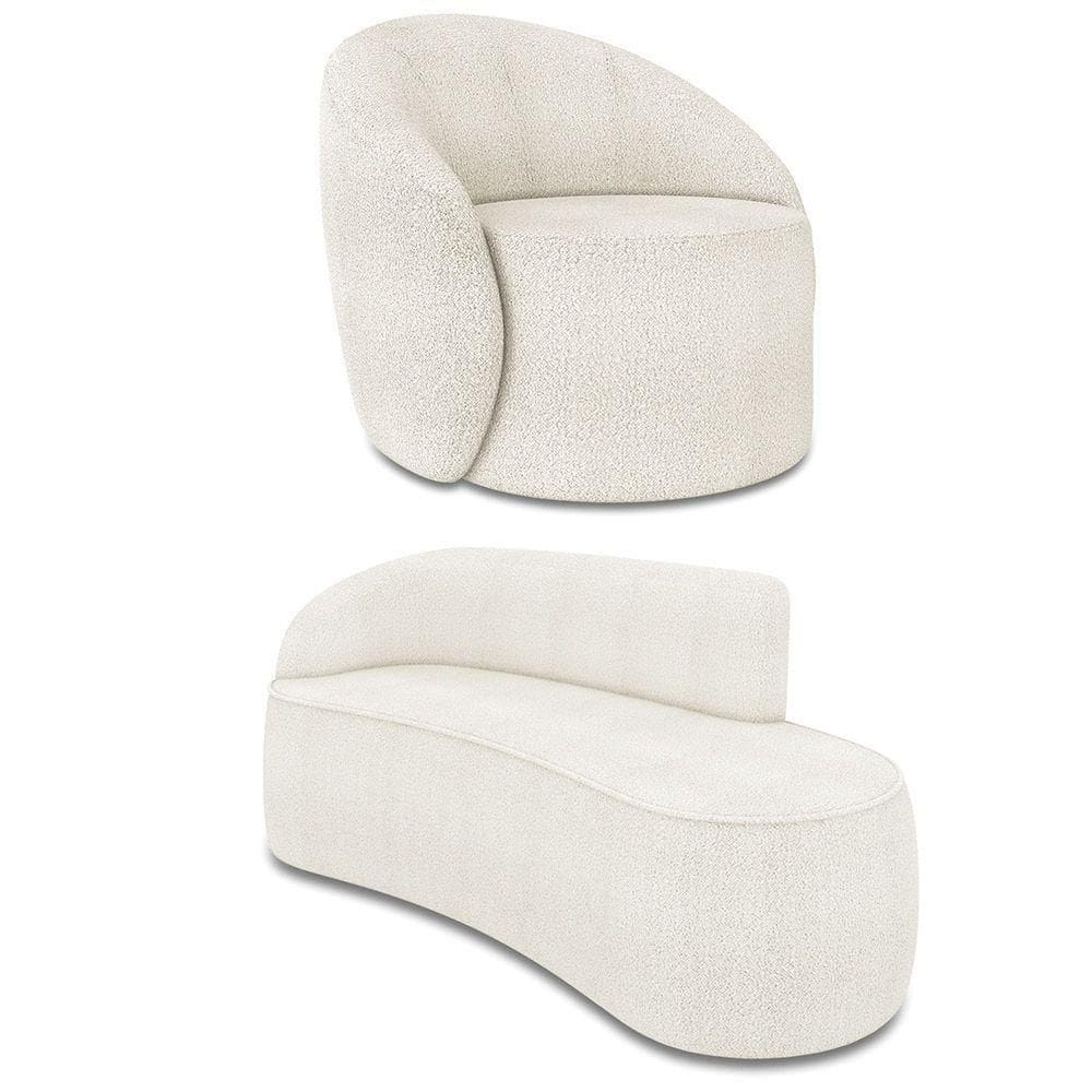 Sofá 3 Lugares Orgânico 180cm Morgan E Poltrona Lua Bouclê Off White D03 - D`rossi