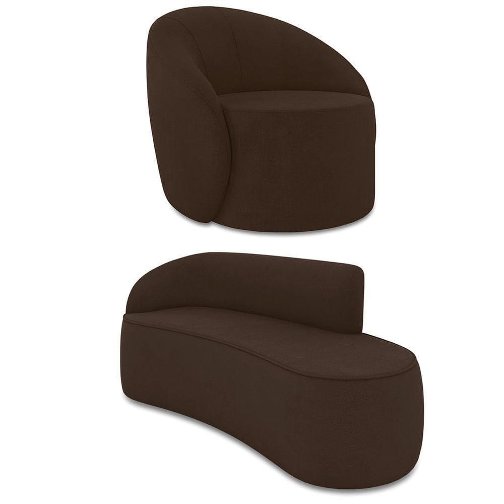 Sofá 3 Lugares Orgânico 180cm Morgan E Poltrona Lua Suede Marrom D03 - D`rossi