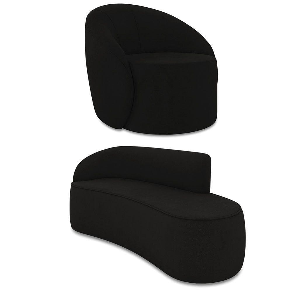 Sofá 3 Lugares Orgânico 180cm Morgan E Poltrona Lua Suede Preto D03 - D`rossi