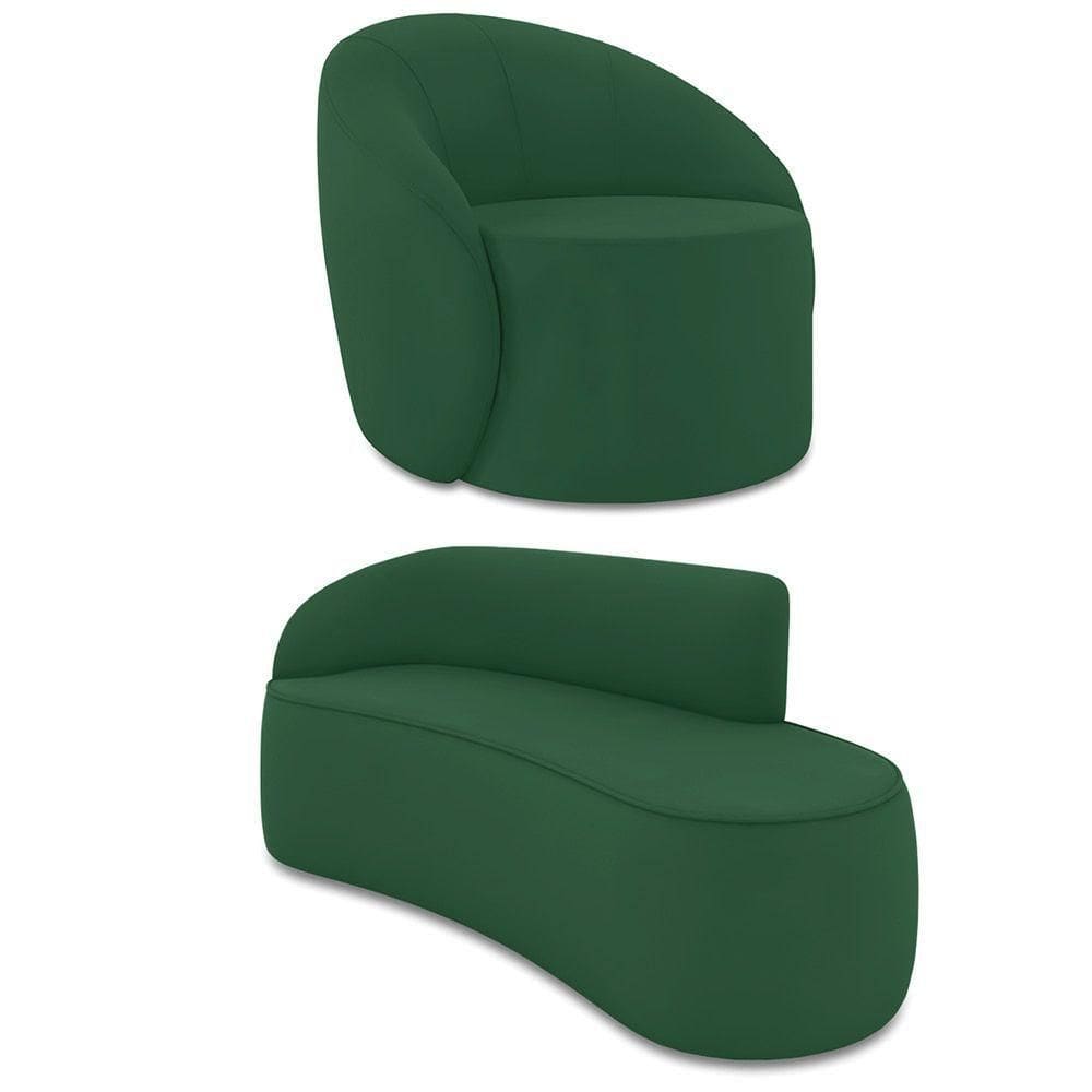 Sofá 3 Lugares Orgânico 180cm Morgan E Poltrona Lua Veludo Verde D03 - D`rossi