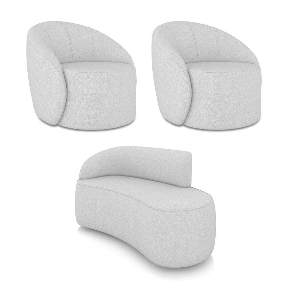 Sofá 2 Lugares Orgânico 140cm Morgan E 2 Poltronas Lua Linho Cinza D03 - D`rossi