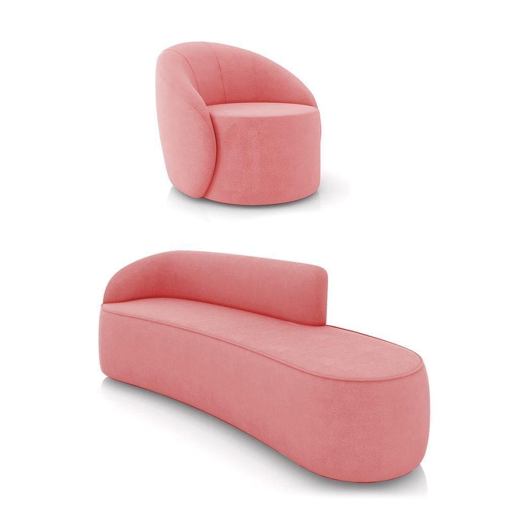 Sofá 4 Lugares Orgânico 220cm Morgan E Poltrona Lua Suede Rosê D03 - D`rossi