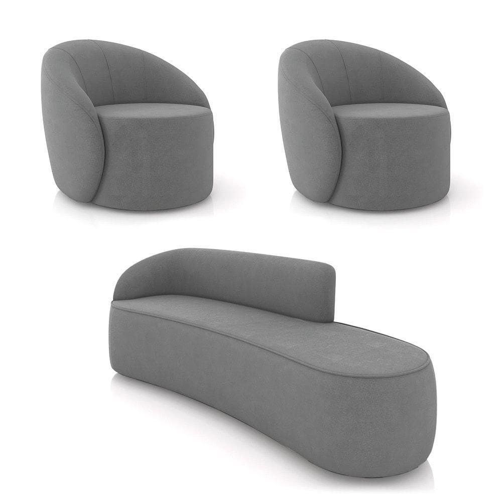 Sofá 4 Lugares Orgânico 220cm Morgan E 2 Poltronas Lua Suede Grafite D03 - D`rossi