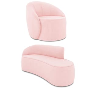 Sofá 3 Lugares Orgânico 180cm Morgan E Poltrona Lua Suede Rosa Bebê D03 - D`rossi