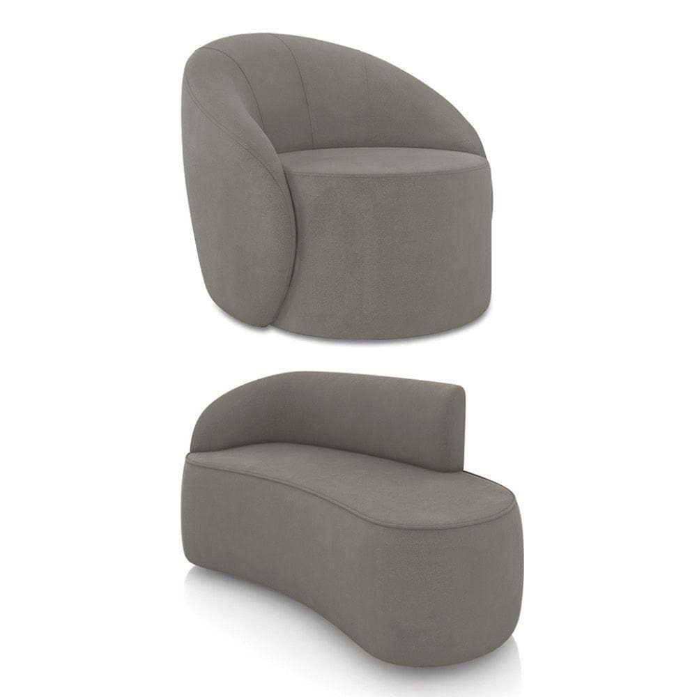Sofá 2 Lugares Orgânico 140cm Morgan E Poltrona Lua Suede Grafite D03 - D`rossi