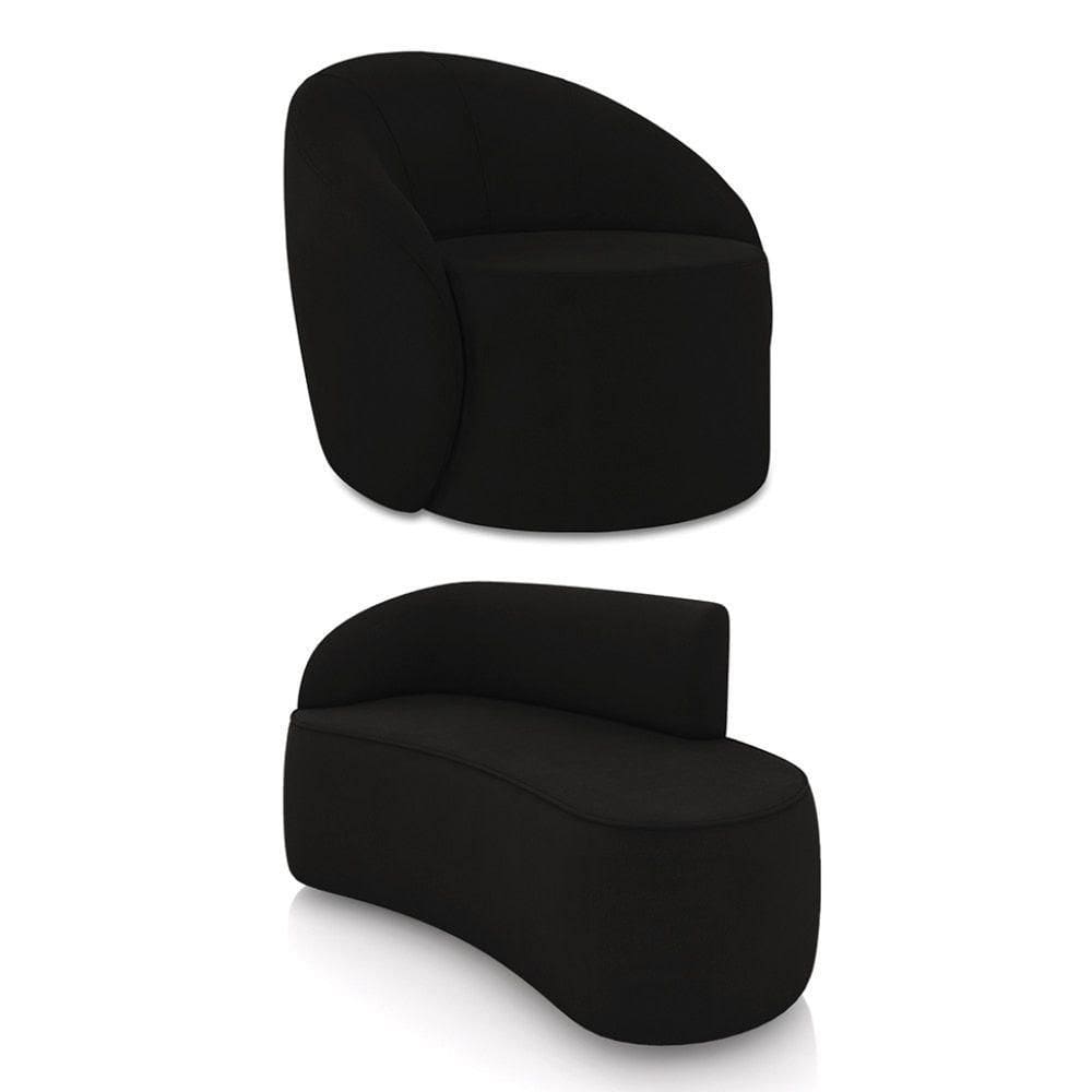 Sofá 2 Lugares Orgânico 140cm Morgan E Poltrona Lua Suede Preto D03 - D`rossi