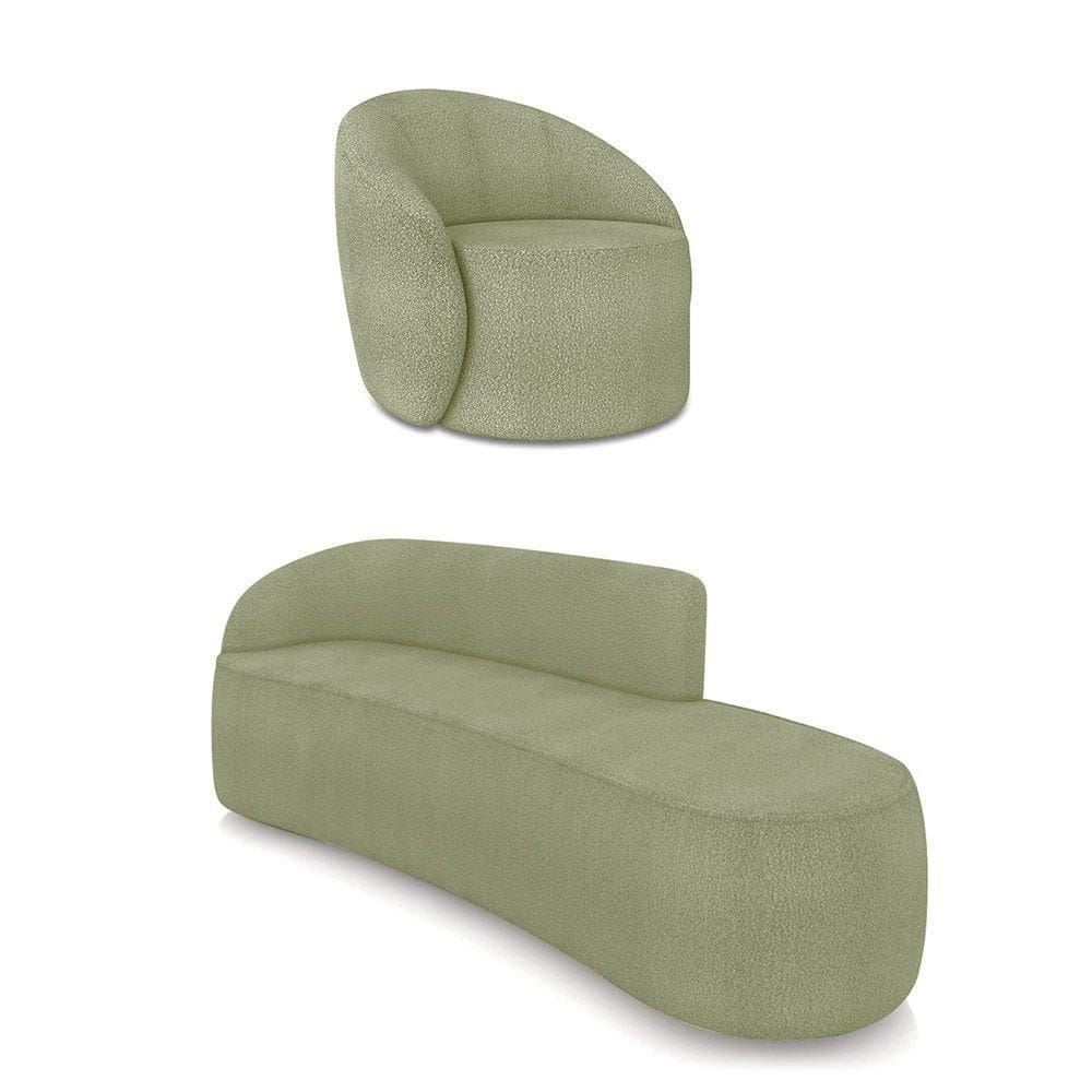 Sofá 4 Lugares Orgânico 220cm Morgan E Poltrona Lua Bouclê Pistache D03 - D`rossi
