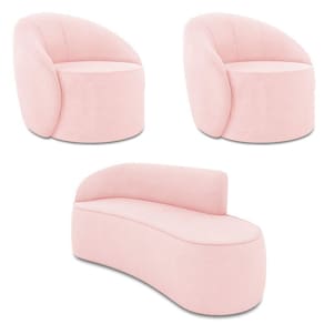 Sofá 3 Lugares Orgânico 180cm Morgan E 2 Poltronas Lua Suede Rosa Bebê D03 - D`rossi