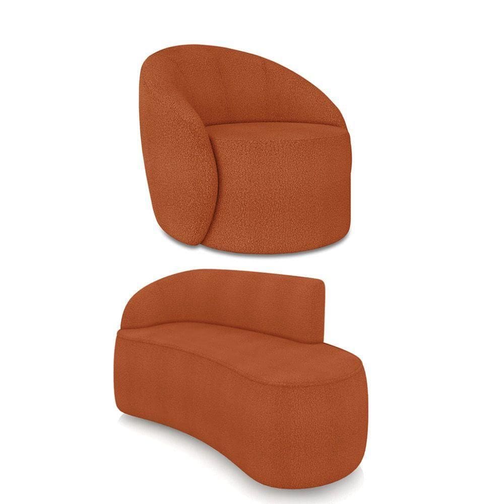 Sofá 2 Lugares Orgânico 140cm Morgan E Poltrona Lua Bouclê Terracota D03 - D`rossi