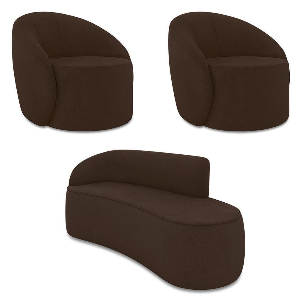 Sofá 3 Lugares Orgânico 180cm Morgan E 2 Poltronas Lua Suede Marrom D03 - D`rossi