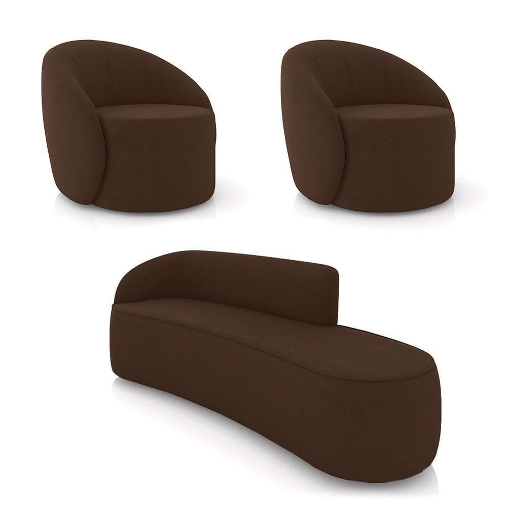 Sofá 4 Lugares Orgânico 220cm Morgan E 2 Poltronas Lua Suede Marrom D03 - D`rossi