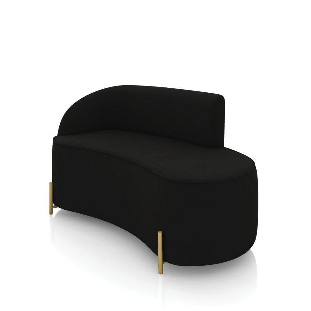 Sofá 2 Lugares Orgânico 140cm Pé Dourado Morgan Suede Preto D03 - D`rossi