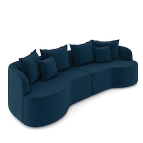 Sofá 3 Lugares Orgânico Living 210cm Mersa Veludo Azul Mnh K01 - D`rossi