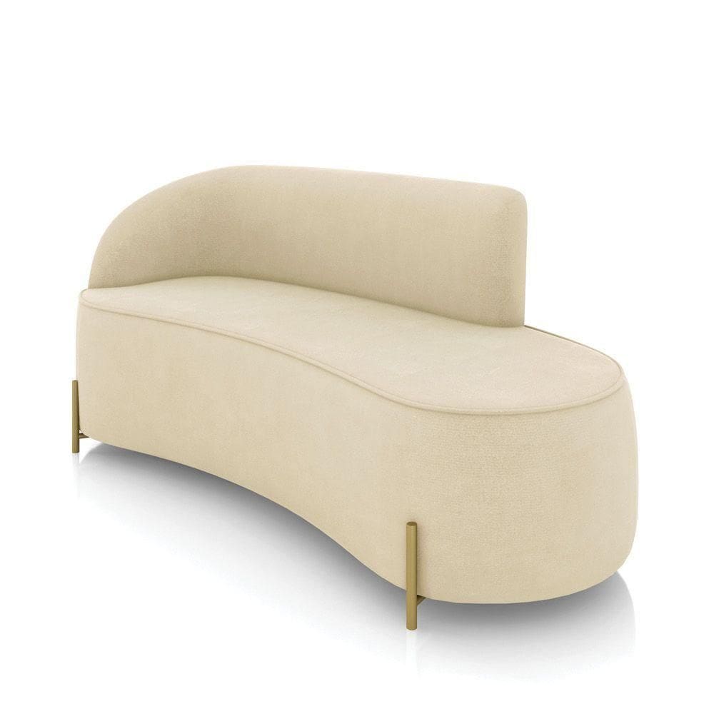 Sofá 3 Lugares Orgânico 180cm Pé Dourado Morgan Suede Bege D03 - D`rossi