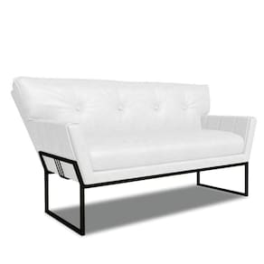 Sofá Namoradeira 2 Lug Industrial Pto Anitta Sintético Pu Branco D03 - D`rossi