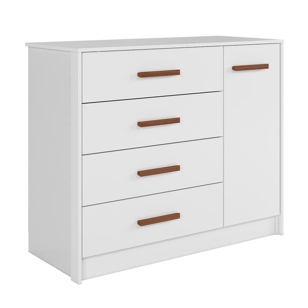Cômoda Infantil Pérola 1 Porta E 4 Gavetas Branco - Peternella Móveis Branco
