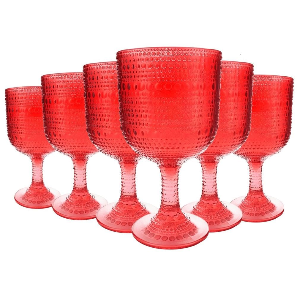 Jogo com 6 Taças Pérola de Vidro Vermelho de Agua ou Suco 390ml