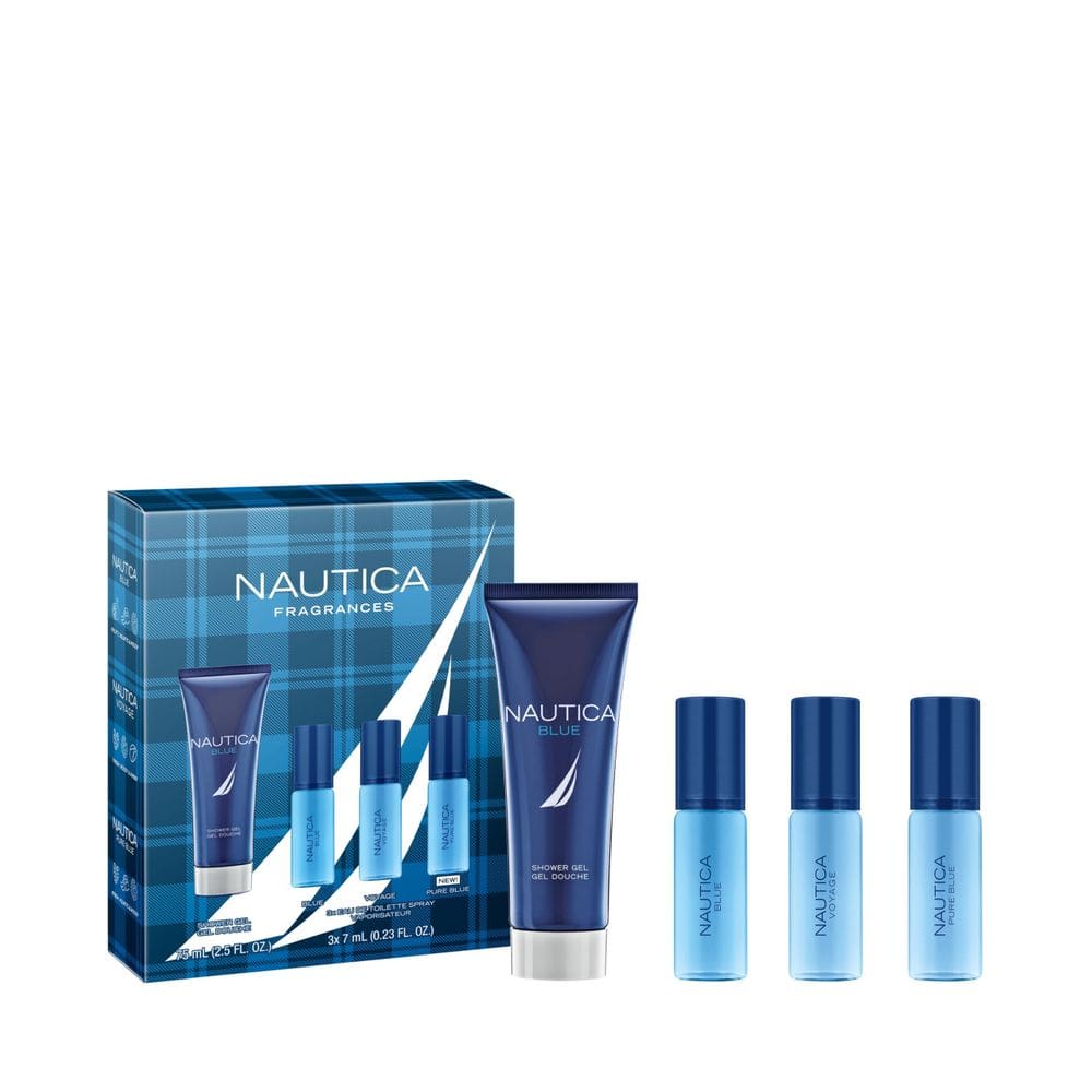 Conjunto de presente de 4 peças Perfume Nautica Blue, Voyage e Pure Blue
