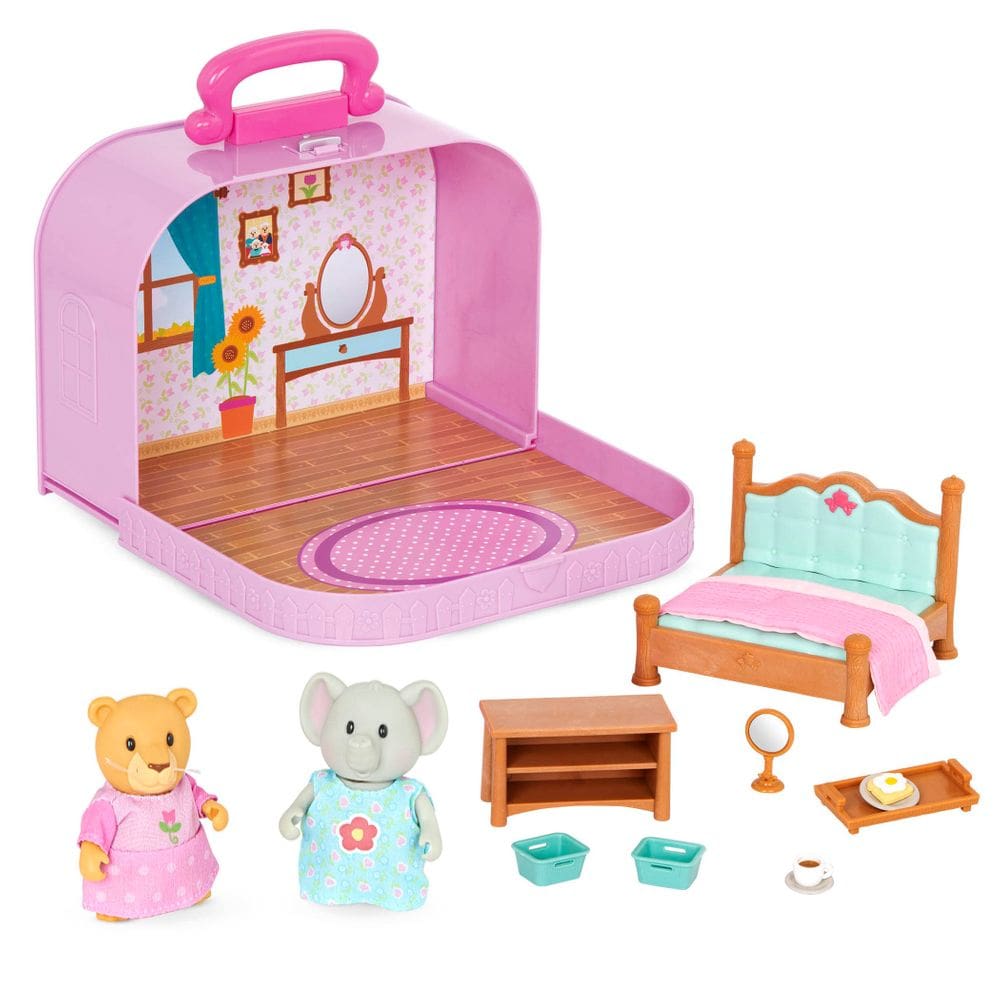 Conjunto de brinquedos portátil Dollhouse Lil Woodzeez com 2 bonecos 3+