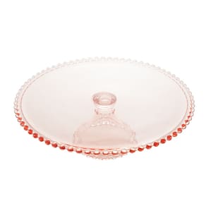 Prato C/Pé P/Bolo Cristal Pearl Bolinha Rosa 31x11cm Wolff