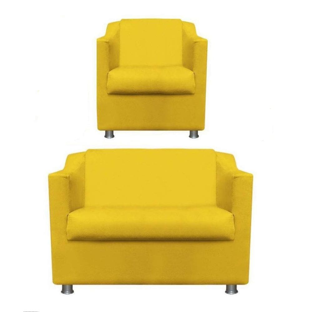 1 Poltrona e Namoradeira Decorativa Reforçada Suede Amarelo
