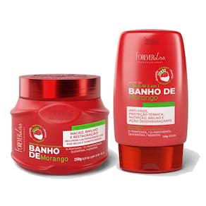 Kit Mascara Banho de Verniz Morango e Leave-in Forever Liss