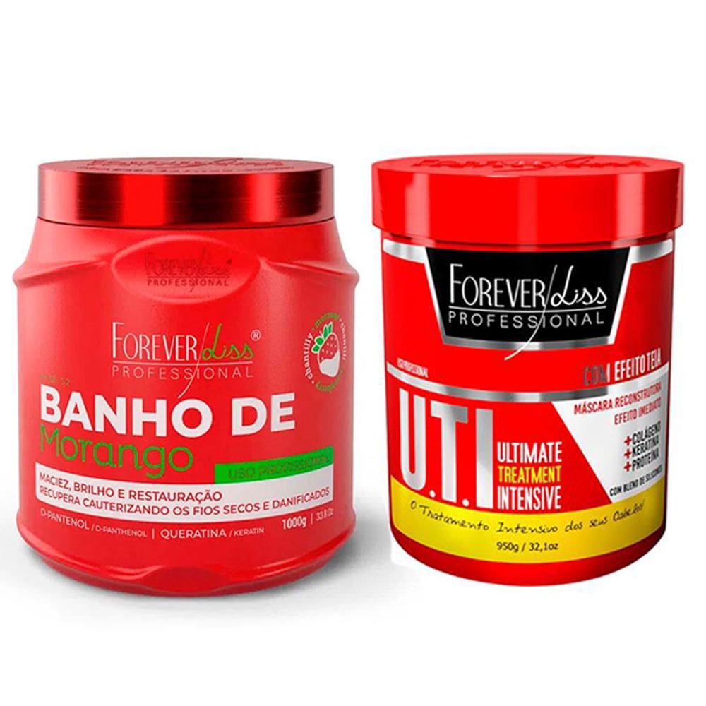 Kit 01 Masc. Banho de Morango e 01 Masc. UTI Forever Liss