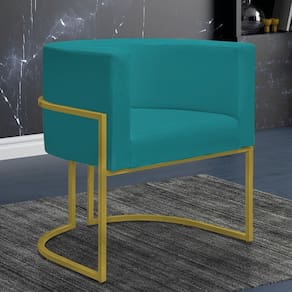 Polt. Decorativa Nayara Base Ferro Dourado Suede Azul Tifany