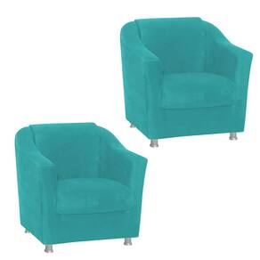 Kit 2 Poltronas Decorativa Reforçada Recepção Clinica Salão Suede Azul Tifany