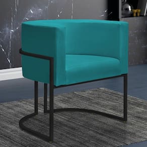 Poltr. Decorativa Nayara Base Ferro Preto Suede Azul Tifany