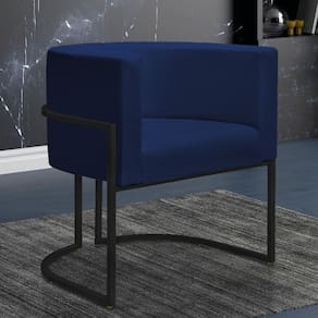 Poltr. Decorativa Nayara Base Ferro Preto Suede Azul Marinho