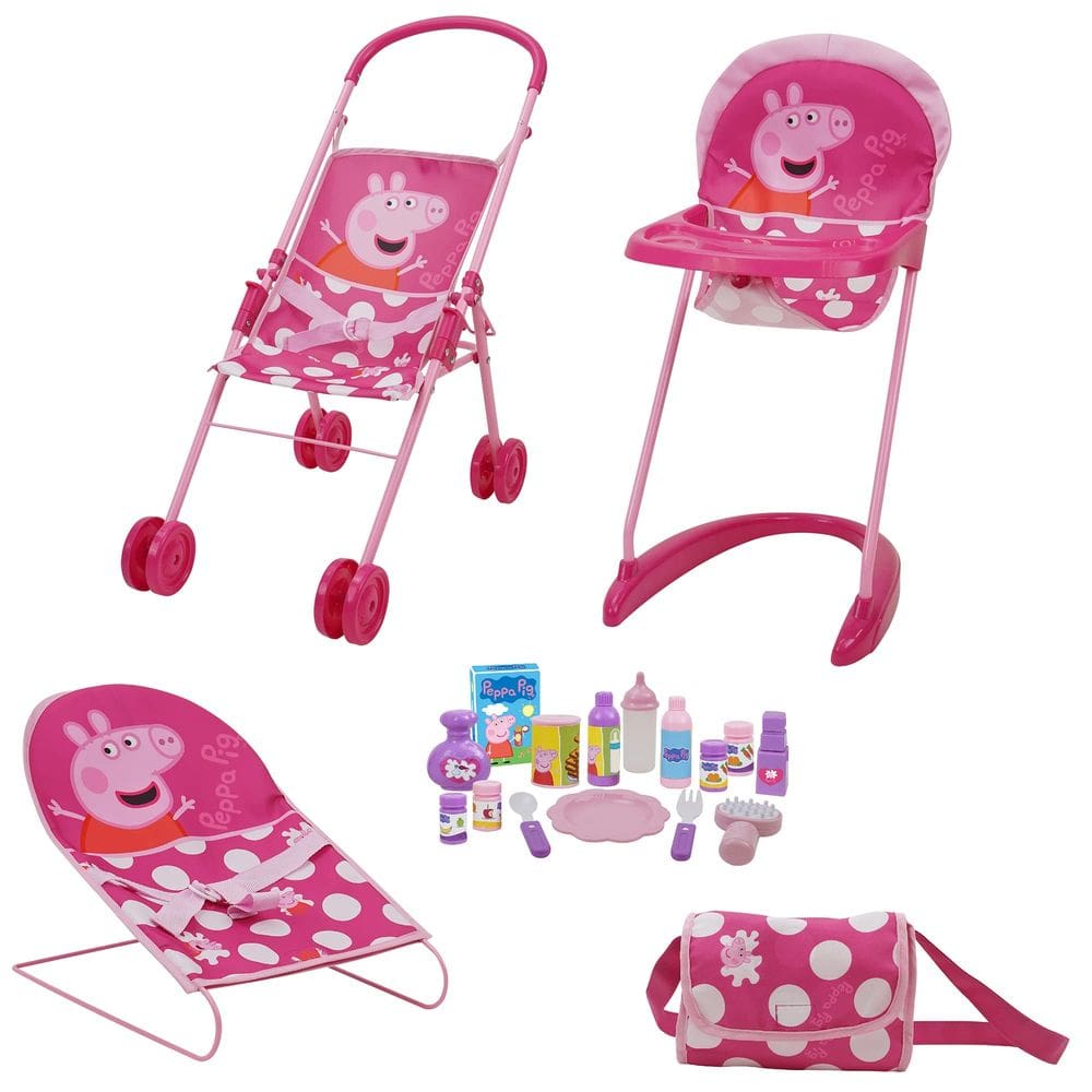 Conjunto Doll Sleep N` Play Peppa Pig 19 peças com carrinho de bebê 3+