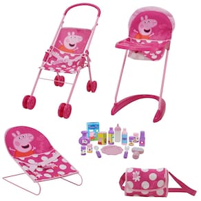 Conjunto Doll Sleep N` Play Peppa Pig 19 peças com carrinho de bebê 3+