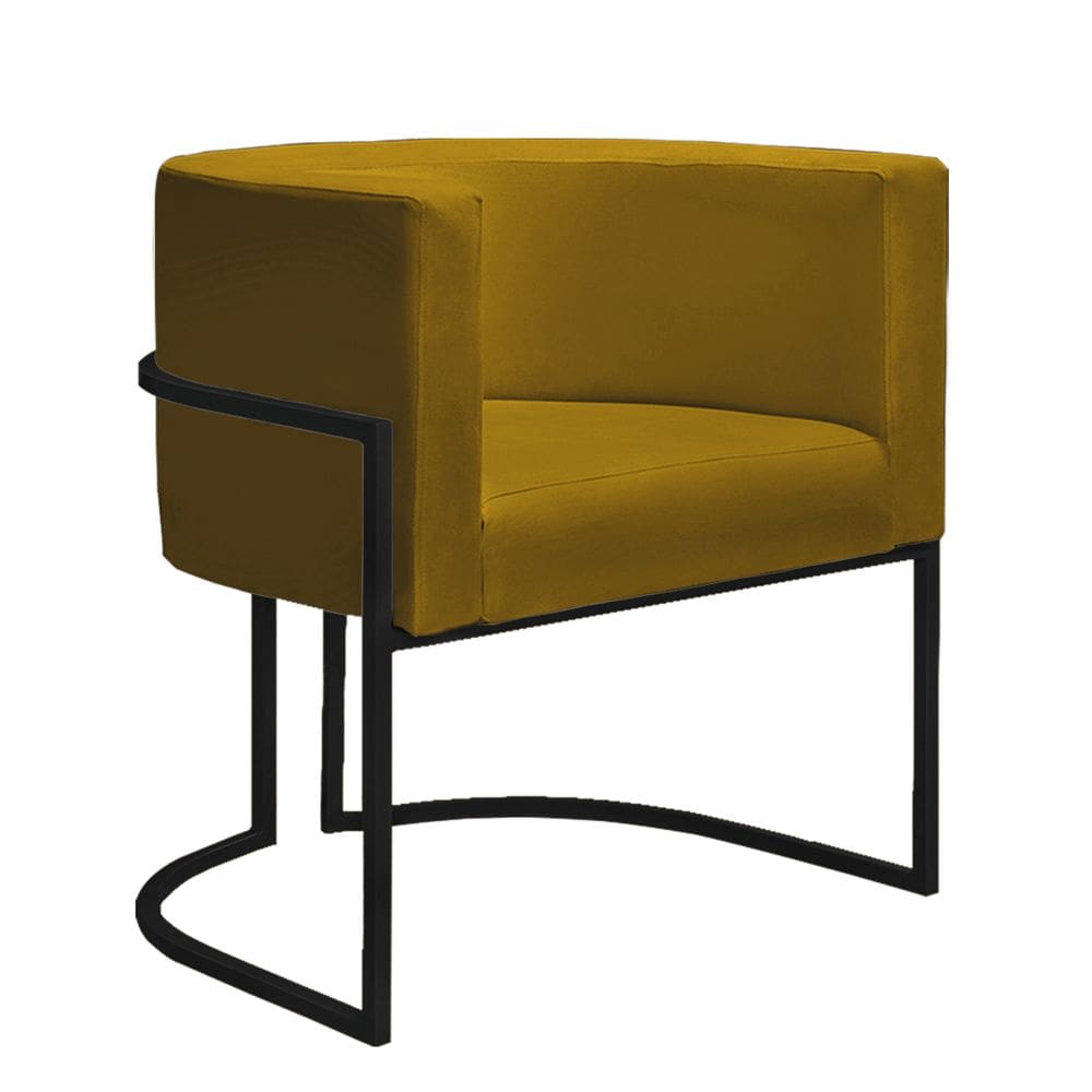 Poltrona Decorativa Nayara Base Ferro Preto Suede Mostarda