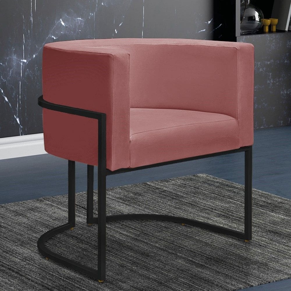 Poltrona Decorativa Nayara Base Ferro Preto Suede Rose