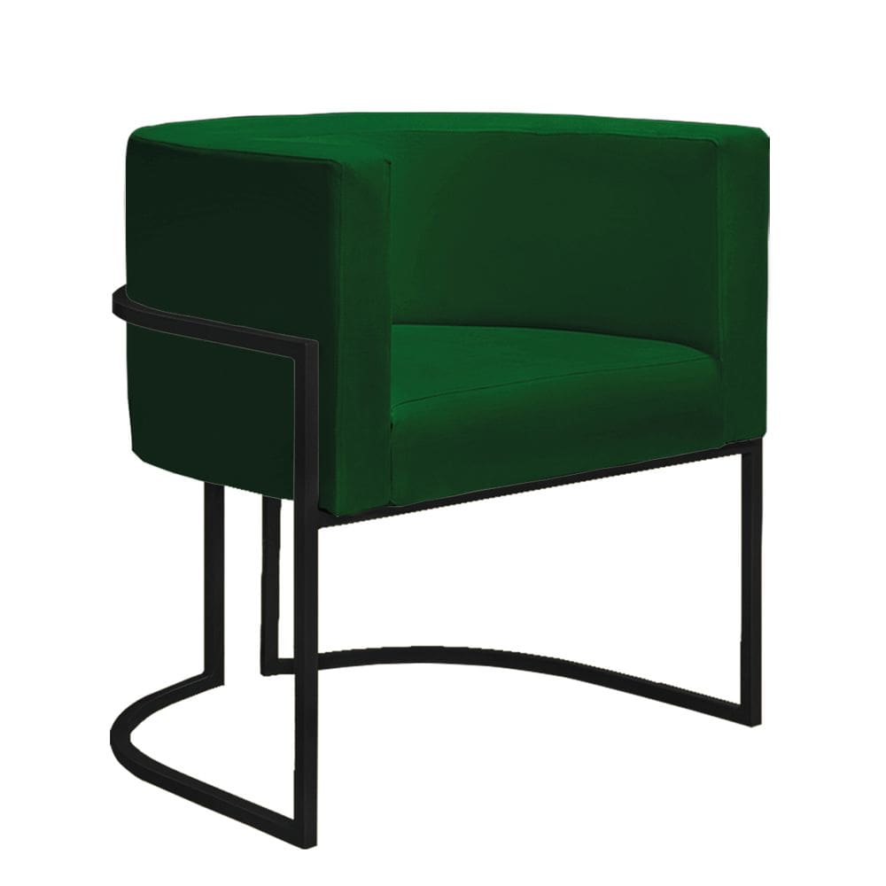 Poltrona Decorativa Nayara Base Ferro Preto Suede Verde