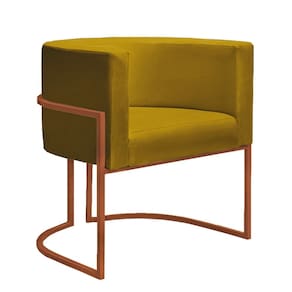 Poltrona Decorativa Nayara Base Ferro Bronze Suede Amarelo