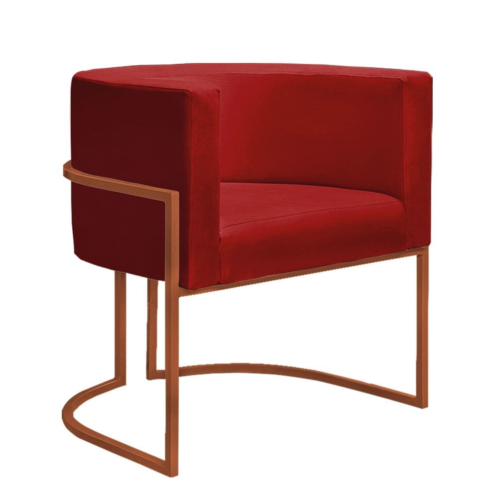 Poltrona Decorativa Nayara Base Ferro Bronze Suede Vermelho