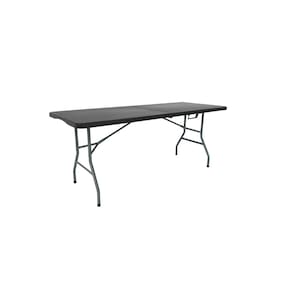 Mesa Picnic Dobrável Vira Maleta Portátil 1,80m Camping Premium Tipo Madeira Preta