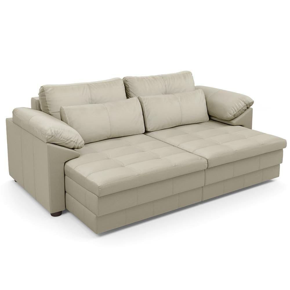 Sofá Retrátil Para Sala De Estar 2 Lugares 175cm Riza S03 Couro Bege Pérola - Lyam Decor