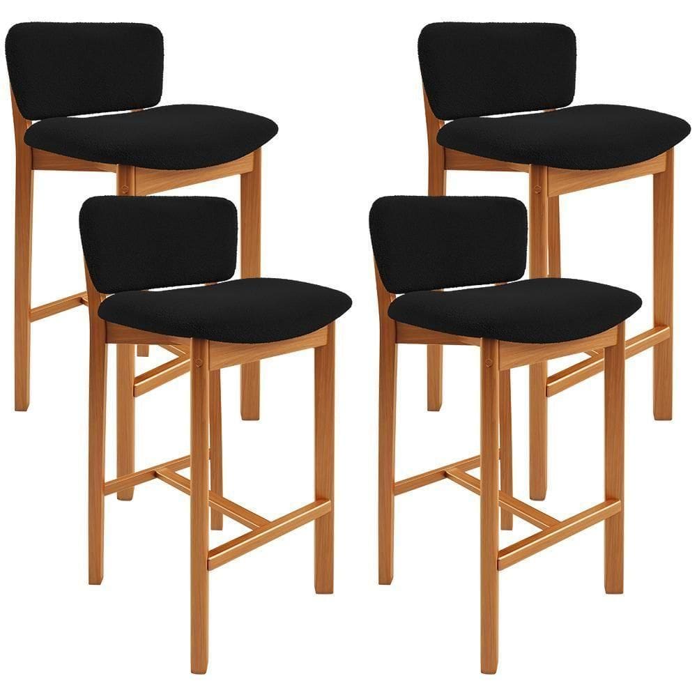 Kit 04 Banquetas Alta Para Cozinha Sala De Jantar Bar Dara L02 Bouclê Preto - Lyam Decor
