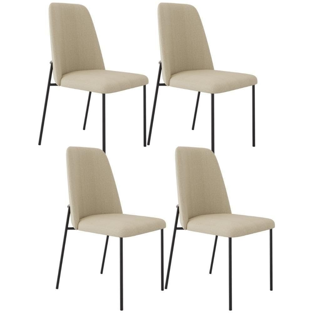 Kit 04 Cadeiras Decorativa Estofada Para Sala De Jantar Bella L02 Linho Bege Escuro - Lyam Decor