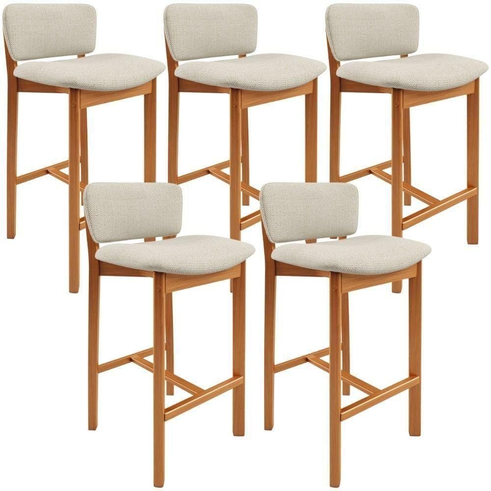 Kit 5 Banqueta Alta Para Cozinha Sala De Jantar Bar Dara L02 Linho Champagne - Lyam Decor